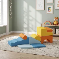 Qaba 9-Piece Soft Play Set, Kids Soft Play Foam Blocks with Detachable Cover for Climbing and Crawling, Multicolored(m-8)