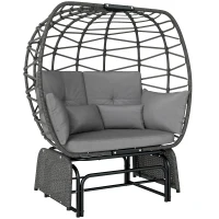 Outsunny Double Outdoor Glider Egg Chair, Outdoor Loveseat Glider with Cushions and Pillows, Dark Grey(m-9)