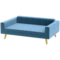 PawHut Modern Pet Bed, Cat or Dog Sofa, Velvety Dog Couch for Small to Medium Dogs, Dark Blue(m-1)