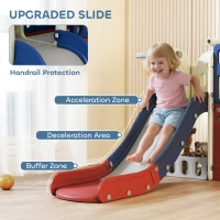Qaba 8-in-1 Toddler Slide Set with Basketball Hoop, Indoor Outdoor Playground Playset for Kids, Blue(m-6)