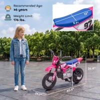 Qaba 36V Electric Dirt Bike for Kids with Brushless Motor, Up to 9.9 MPH, Inflatable Tires and Rear Suspension, Pink(m-3)