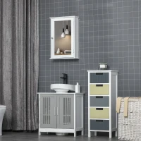 kleankin Medicine Cabinet with Mirror, Wall Mounted Medicine Cabinet with Door and Shelves, White(m-7)