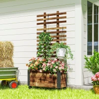 Outsunny Wooden Raised Garden Bed, Planter Box w/ Trellis and Metal Corners, Portable on Wheels for Patio, Backyard, Deck, Brown(m-10)