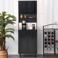 HOMCOM Modern Kitchen Buffet with Hutch Wooden Storage Cupboard with Microwave Counter 2 Cabinet and Drawer for Dining Room Living Room Black(m-8)