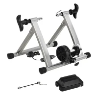 Soozier Bike Trainer Magnetic Bicycle Stand Indoor Exerciser w/ Quick Release Skewer, 5 Levels Resistance Silver(m-2)
