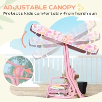 Qaba Kids Patio Swing, 2-Seater Outdoor Porch Swing with Safety Belt and Adjustable Canopy for Backyard Garden, Pink(m-4)