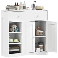 HOMCOM Bathroom Floor Cabinet, Freestanding Bathroom Cabinet with Drawer, Door, Open Shelves, White(m-13)