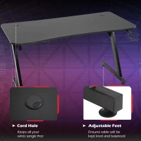 HOMCOM 47.25" Gaming Desk Computer Home Office Gamer Table Workstation Metal Frame with Cup Holder, Headphone Hook, Cable Management, Black(m-6)