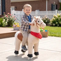 Qaba Ride on Horse for Kids 2+ Years, Plush Ride On Pony Toys with Rotatable Head and Neighing Sounds, Light Brown(m-8)