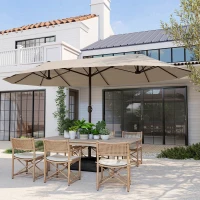 Outsunny 15' Outdoor Patio Umbrella with Twin Canopy Sunshade Steel Table Umbrella w/ Lift Crank, Cross Base, Sandbag, Khaki(m-10)