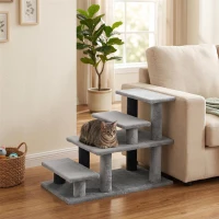 PawHut Pet Stairs, Cat Stairs with 2/3/4-Step Flexible Setup for Bed, Sofa, Gray(m-8)