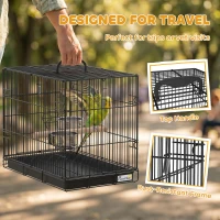 PawHut Bird Cage Portable w/ Slide-Out Tray Travel Cage for Parakeets w/ Perch & Food Bowls Black(m-4)