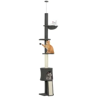 PawHut 87"-94.5" Floor to Ceiling Cat Tree with Sisal Scratching Post, Condo, Hammock, Ramp, Perches, Dark Grey(m-9)
