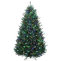 HOMCOM 7.5ft Prelit Christmas Tree, Colorado Blue Spruce, Easy Plug, Hinged Xmas Tree with Warm White & Multi-Colour LEDs(m-13)