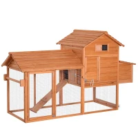 PawHut 83" Wooden Chicken Coop Tractor Hen House Portable Poultry Cage for Outdoor Backyard with Wheels, Nest Box, Removable Tray(m-1)