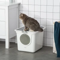 PawHut Covered Cat Litter Box, Easy Cleaning Kitty Litter Box with Front Entrance, Top Exit, Scoop, for Odor Control, White(m-2)