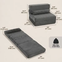 HOMCOM Floor Chair with Back Support Four-Fold Floor Gaming Chair Side Pockets Pillow Floor Seat Sofa Bed, Dark Grey(m-3)