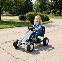 Qaba Lightweight Pedal Go Kart with Steering Wheel, Go Cart Ride on Toy with Adjustable Seat for 3+ Years, White(m-8)