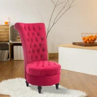 HOMCOM Retro High Back Armless Royal Accent Chair Fabric Upholstered Tufted Seat for Living Room, Dining Room and Bedroom, Crimson Red(m-10)