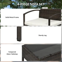 Outsunny Patio Furniture Set, 4 Piece Indoor Outdoor PE Wicker Conversation Set with Chairs, Loveseat Sofa, Cushions, Glass Table for Backyard, Sunroom, Pool, Garden, Brown(m-6)