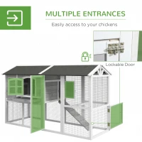 PawHut Wooden Chicken Coop with Run for 3 - 4 Chickens, Hen House with Nesting Box, Removable Tray, Outdoor Poultry Cage, 77.5" x 32.5" x 46", Light Gray(m-5)