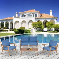 Outsunny 4-Piece Patio Furniture Set Outdoor Conversation Set with Coffee Table Loveseat Blue Cushions Aluminium Frame(m-8)