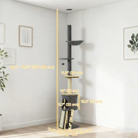 PawHut 87"-94.5" Floor to Ceiling Cat Tree with Sisal Scratching Post, Condo, Hammock, Ramp, Perches, Dark Grey(m-3)