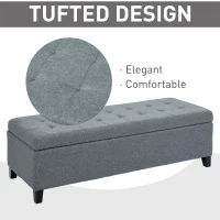 HOMCOM Rectangular Entry Bench, Tufted Upholstered Linen Fabric Wood Feet Storage Ottoman Bench, Grey(m-15)