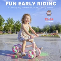 Qaba Baby Balance Bike for 12-24 Months Boys and Girls, Toddler Balance Bike with 4 Flashing Silent Wheels, Pink(m-4)