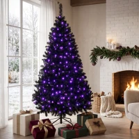 HOMCOM 6ft Pre-lit Black Christmas Tree, Artificial Halloween Tree with 680 Purple LED Lights, 680 Tips, Metal Stand, Black(m-8)