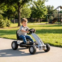 Qaba Lightweight Pedal Go Kart with Steering Wheel, Go Cart Ride on Toy with Adjustable Seat for 3+ Years, White(m-9)