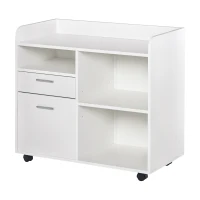 Vinsetto Filing Cabinet Printer Stand Mobile Lateral File Cabinet with 2 Drawers, 3 Open Storage Shelves for Home Office Organization, White(m-1)
