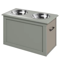 PawHut Raised Pet Feeding Storage Station with 2 Stainless Steel Bowls Base for Large Dogs and Other Large Pets, Gray(m-11)