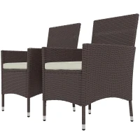 Outsunny 2 Pieces Wicker Outdoor Dining Chairs, Patio Chairs with Cushions for Backyard, Garden, Lawn, Dark Coffee(m-11)
