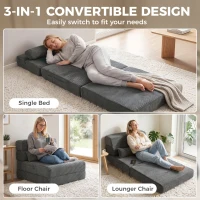HOMCOM Floor Chair with Back Support Four-Fold Floor Gaming Chair Side Pockets Pillow Floor Seat Sofa Bed, Dark Grey(m-4)