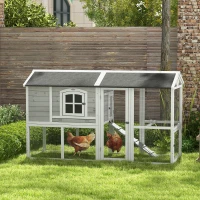 PawHut Wooden Chicken Coop with Run for 3 - 4 Chickens, Hen House with Nesting Box, Removable Tray, Outdoor Poultry Cage, 77.5" x 32.5" x 46", Light Gray(m-2)