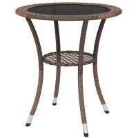 Outsunny Outdoor Rattan Dining Table, Patio Wicker Round Coffee Table with 2-Tier Storage Shelf, Brown(m-2)