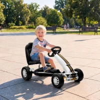 Qaba Lightweight Pedal Go Kart with Steering Wheel, Go Cart Ride on Toy with Adjustable Seat for 3+ Years, White(m-10)