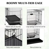 PawHut 28"H Guinea Pig Cage, 2-Level Rabbit Cage for Ferret, Chinchilla, Hedghog, Bunny, Small Animal Habitat with Wheels, Slide-out Tray, Ramp, Black(m-5)