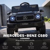 Qaba Licensed Mercedes-Benz G580 12V Kids Ride On Car with Remote, Soft Start, Headlights, Seat Belt, Music, USB, Horn, Black(m-4)