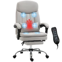 Vinsetto Executive Office Chair with Vibration Massage, Microfibre Swivel Desk Chair, Heated Reclining Computer Chair with Lumbar Support Pillow, Footrest, Light Gray(m-11)