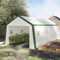 Outsunny 20' x 10' x 8' Heavy-duty Greenhouse, Walk-in Hot House with Windows and Roll Up Door, PE Cover, Steel Frame, White(m-10)