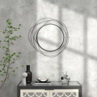 HOMCOM 25.6" Circle Mirror for Wall, Modern Metal Wall Art for Living Room, Bedroom and Dining Room, Black(m-7)