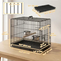 PawHut Bird Cage Portable w/ Slide-Out Tray Travel Cage for Parakeets w/ Perch & Food Bowls Black(m-3)
