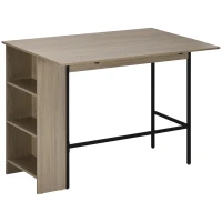 HOMCOM Counter Height Table with Drop Leaf, Extendable Bar Table with Adjustable Storage Shelf, Light Grey(m-9)