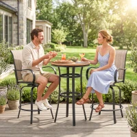 Outsunny Outdoor Bar Stools Set of 2, 360° Swivel Bar Height Chairs, 26.8" x 29.5" x 48.4", Tan(m-7)