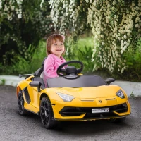 Aosom Lamborghini Licensed Kids Ride on Car w/ Easy Transport, Yellow(m-10)