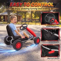 Qaba Lightweight Pedal Go Kart with Steering Wheel, Go Cart Ride on Toy with Adjustable Seat for 3+ Years, Red(m-6)