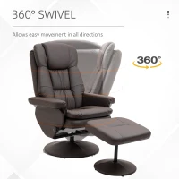 HOMCOM PU Leather Recliner Chair with Ottoman, Swivel Recliner and Ottoman with Round Wrapped Base for Living Room, Brown(m-5)