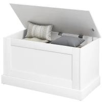 HOMCOM 31.5 Inches Storage Chest, Storage Trunk with Safety Hinge, Wooden Box for Living Room, White Wood Grain(m-2)
